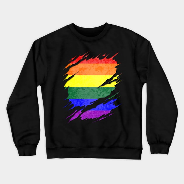 LGBTQ Pride Flag Ripped Reveal Crewneck Sweatshirt by wheedesign